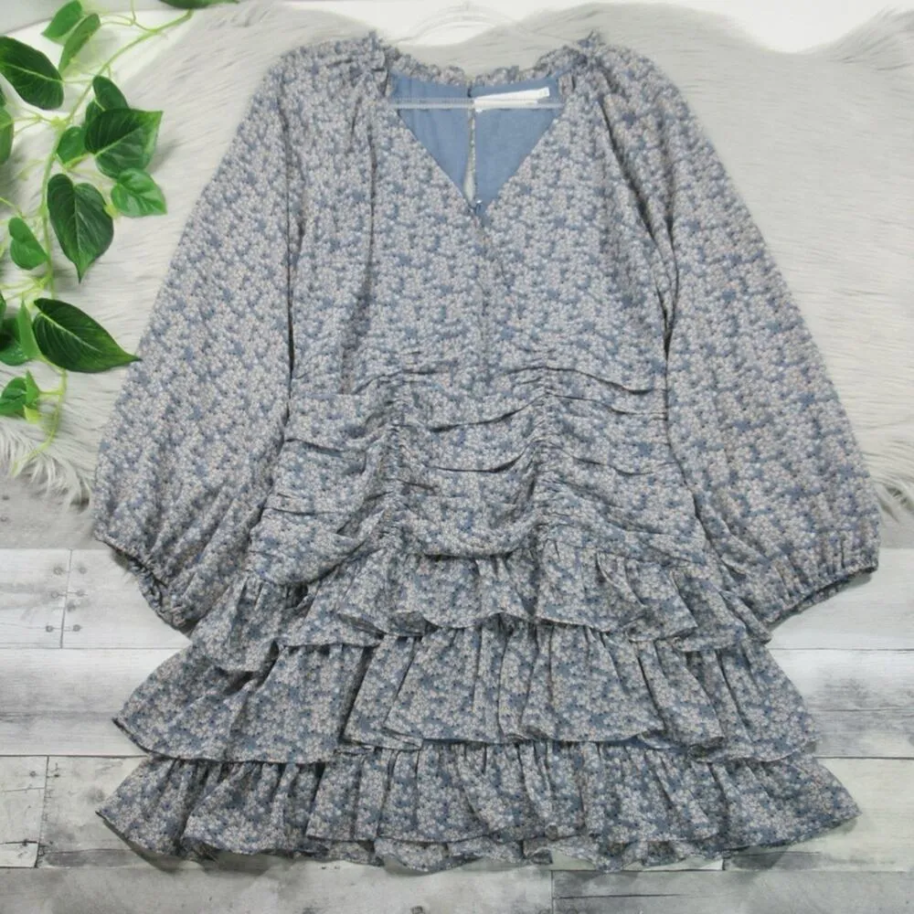 ASTR the Label Blue Floral Tiered Ruffle Mini Dress Women’s Size XL - Image 8