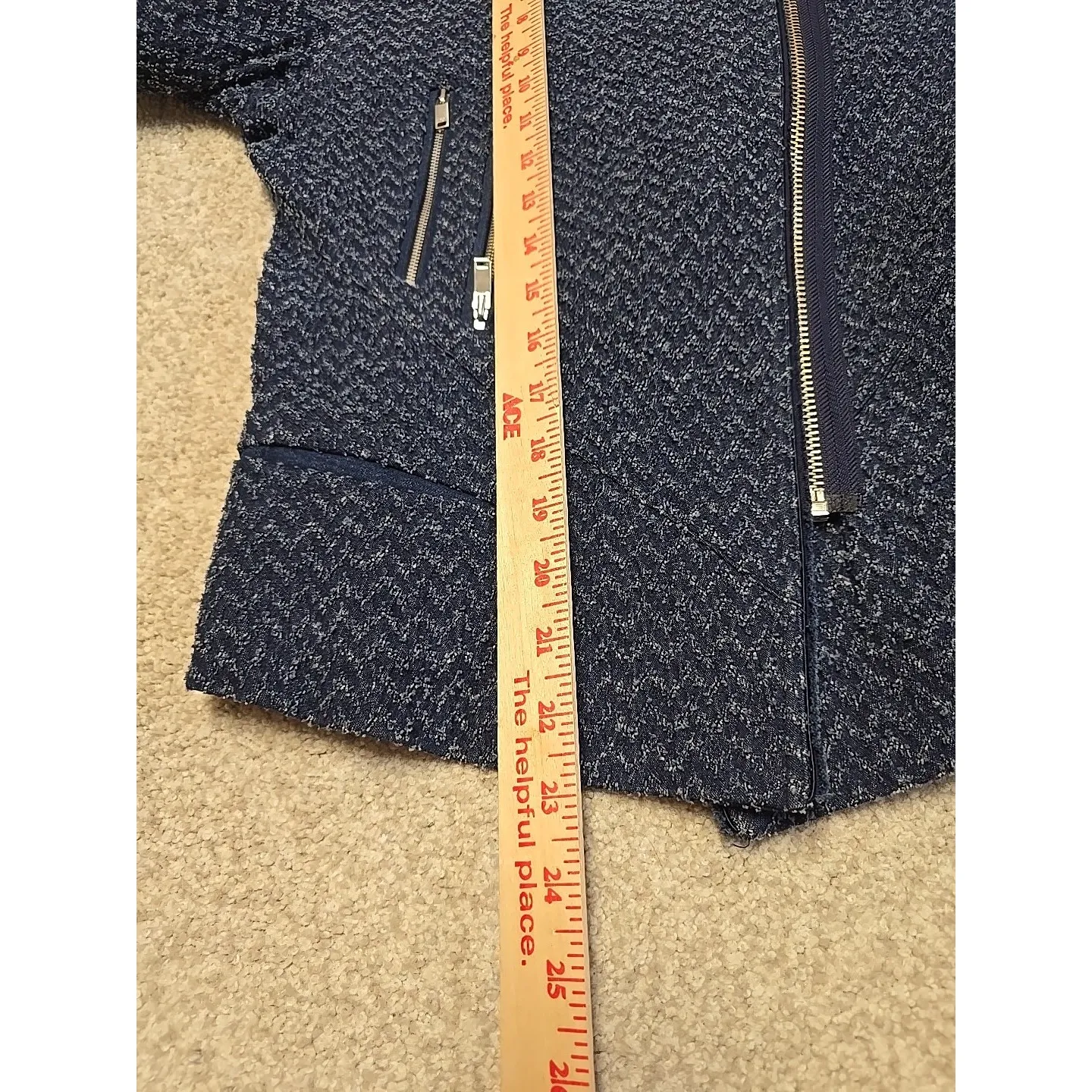 Maje Womens Blue Full Zip Tweed Cotton Knit Jacket Blazer Size 1/S‎ Elbow Patch - Image 7