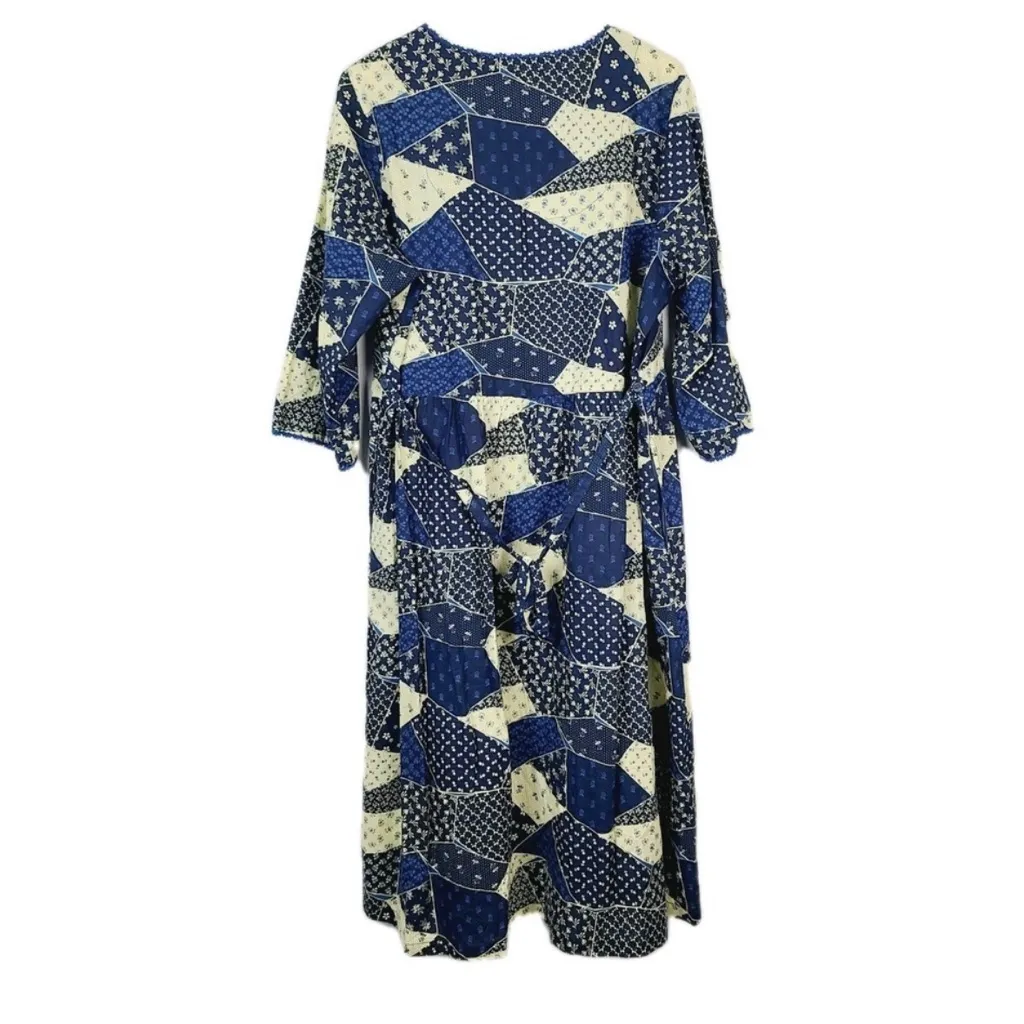 April Cornell Prairie Calico Faux Patchwork Midi Dress Size Xl Blue - Image 6