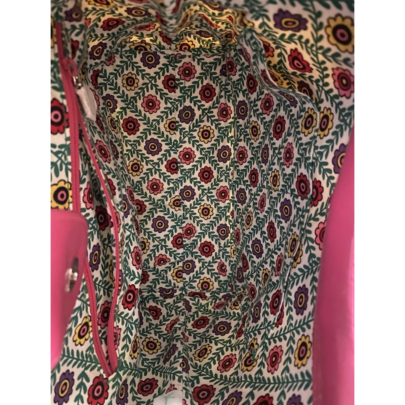 Viva La Vera Bradley Hand Bag Tote Bamboo Handle Pink Cream straw - Image 5