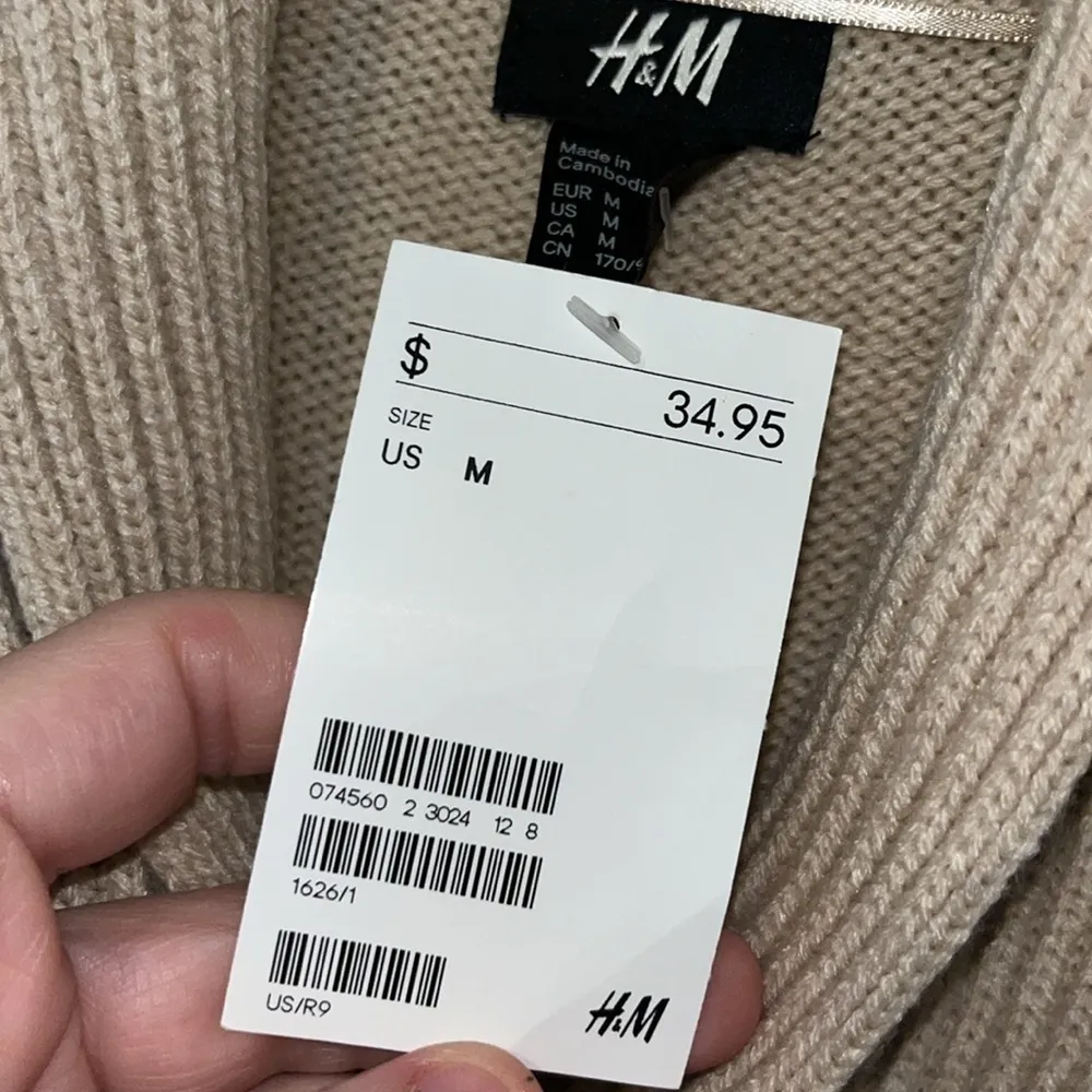 H&M Knit Sweater Dress w “Wrap” Neck Shawl Collar 3/4 Sleeves Tan Women’s M - Image 7