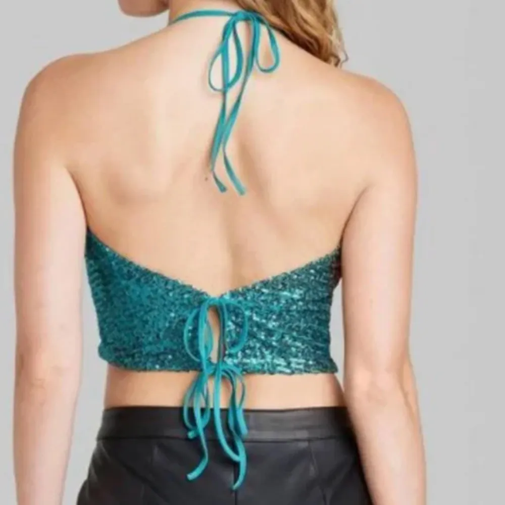 Wild Fable Sequin Cowl Neck Halter Top in Blue, Size M​​​​​​ - Image 2