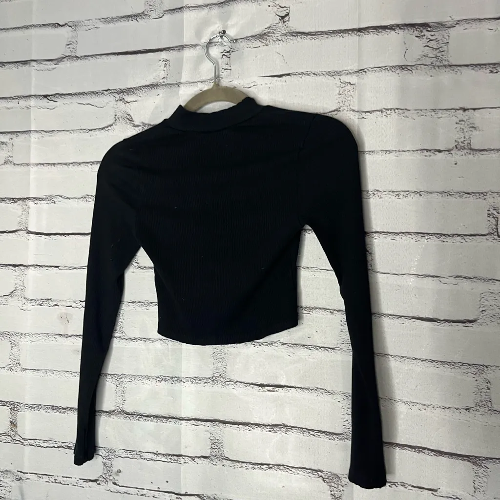 Timing Black Ribbed Zip-Up Long Sleeve Top Sz S Streetwear Fitted Y2K Layering - Image 8