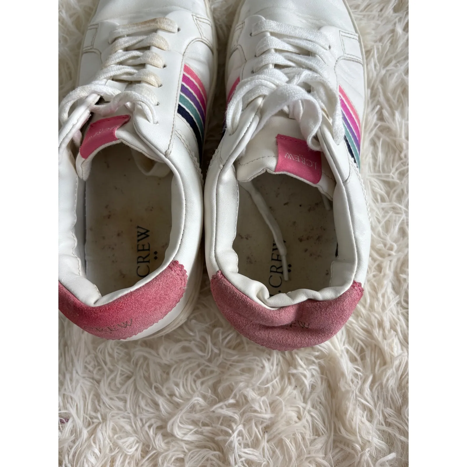 J.Crew Women's White Leather Sneakers Rainbow Stripe Tennis‎ Shoes Size 7 - Image 7