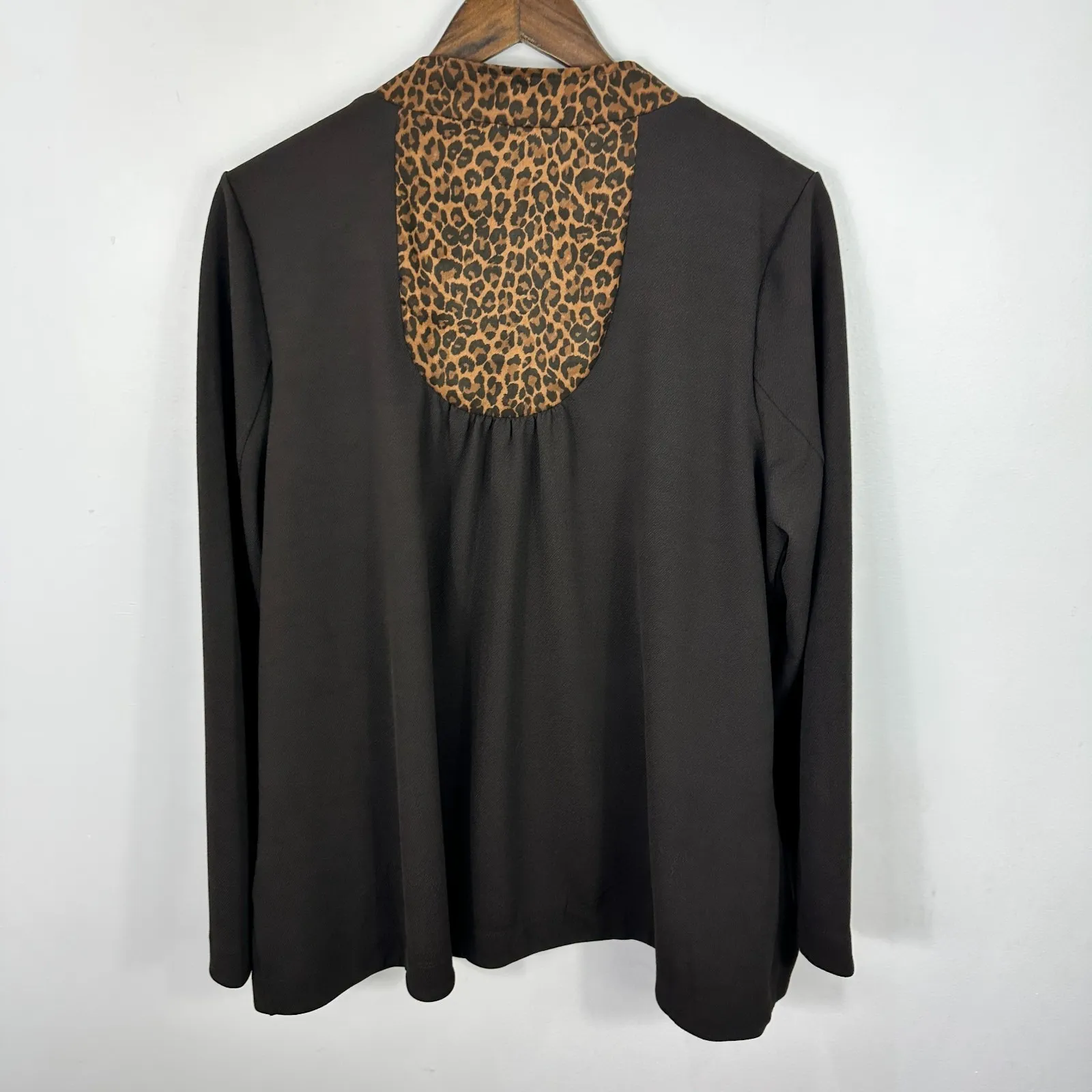 Simonton‎ Says L Brown Leopard Trim Jacket Animal Print Glam Edgy Workwear Chic Size L - Image 2