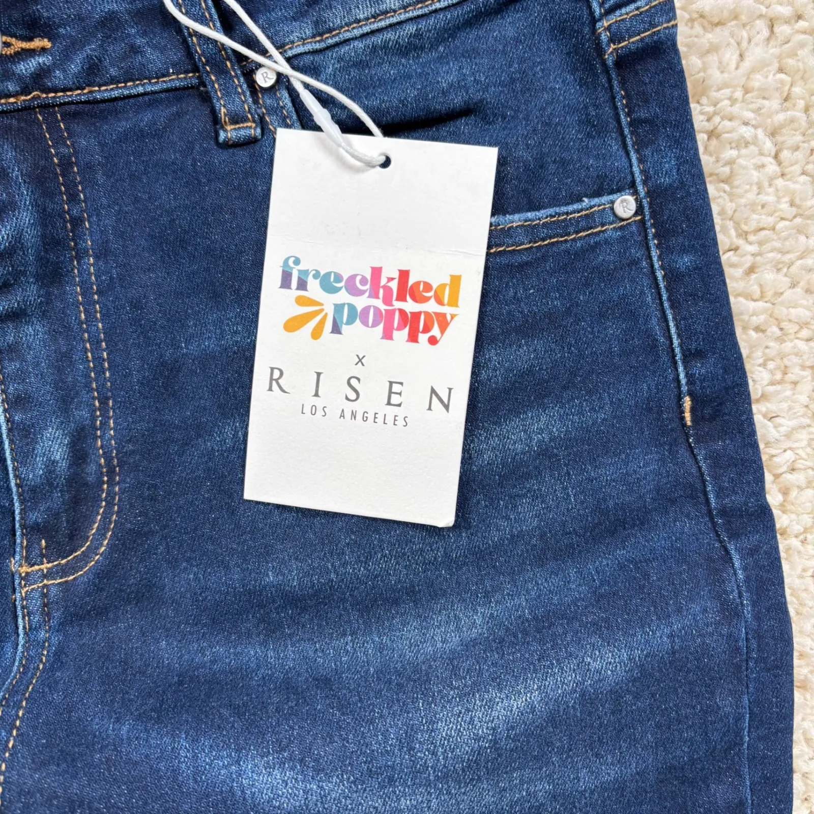 Freckled Poppy x Risen Jeans Womens Dark Wash Flare Jeans Size 13/31 Blue - Image 8