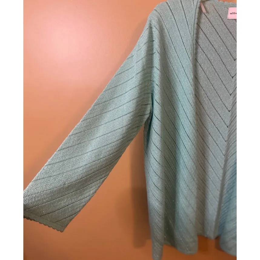 Alfred Dunner Mint Green 3/4 Sleeve Spring Cardigan Sweater Size M - Image 4