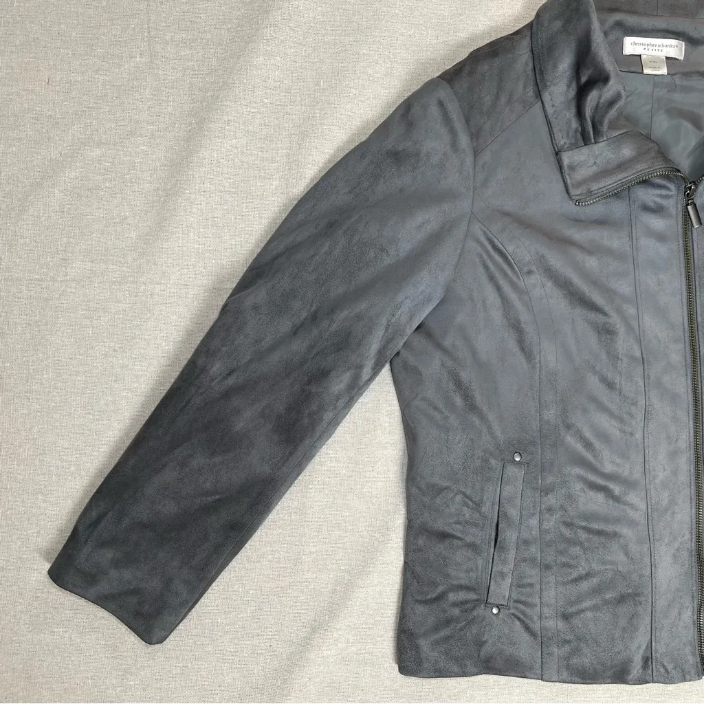 Christopher & Banks | Gray Zip-Up Faux Suede Jacket | PXL - Image 6