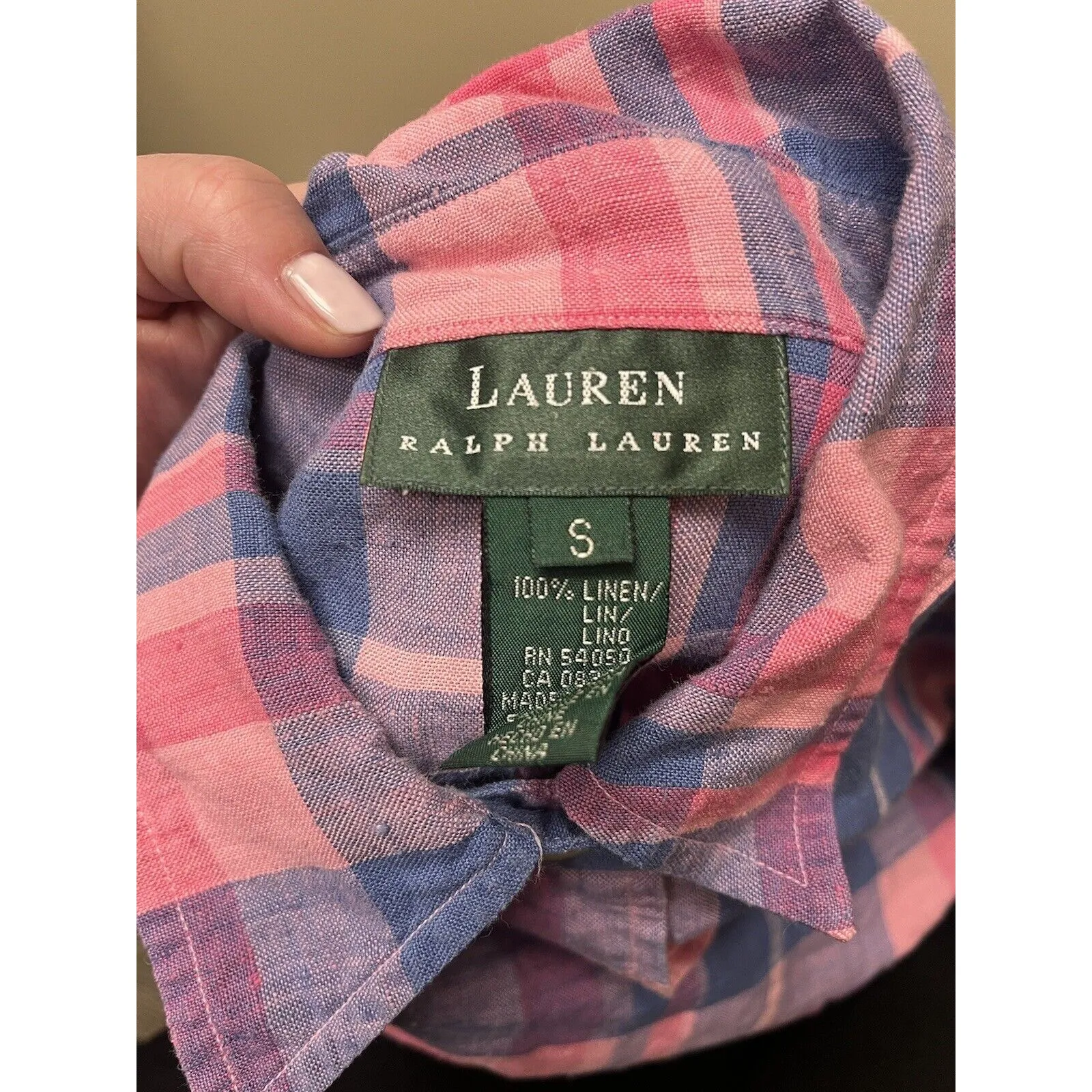 Lauren Ralph Lauren Plaid Linen Long Sleeve Monogram button down Shirt Womens S - Image 6