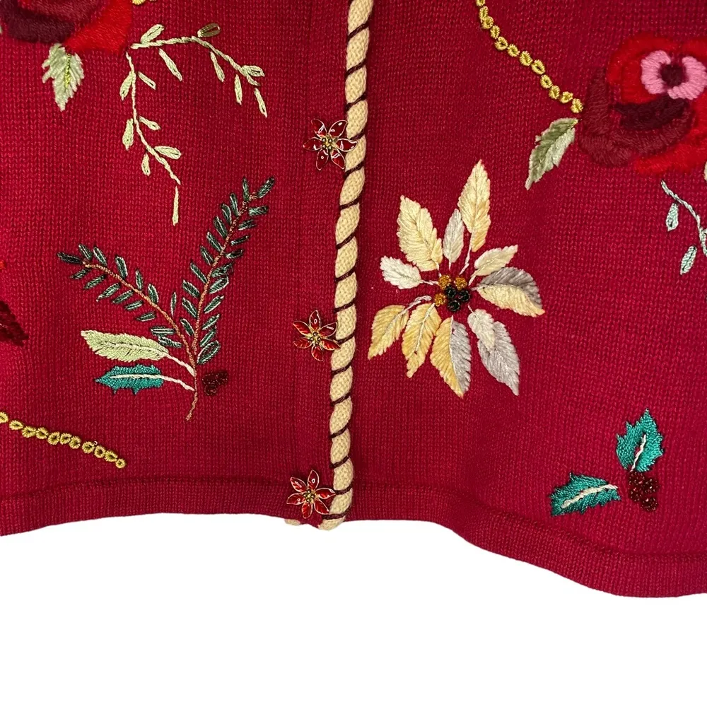 Storybook Knits Vintage Holiday Floral Christmas Cardigan Sweater Large - Image 2