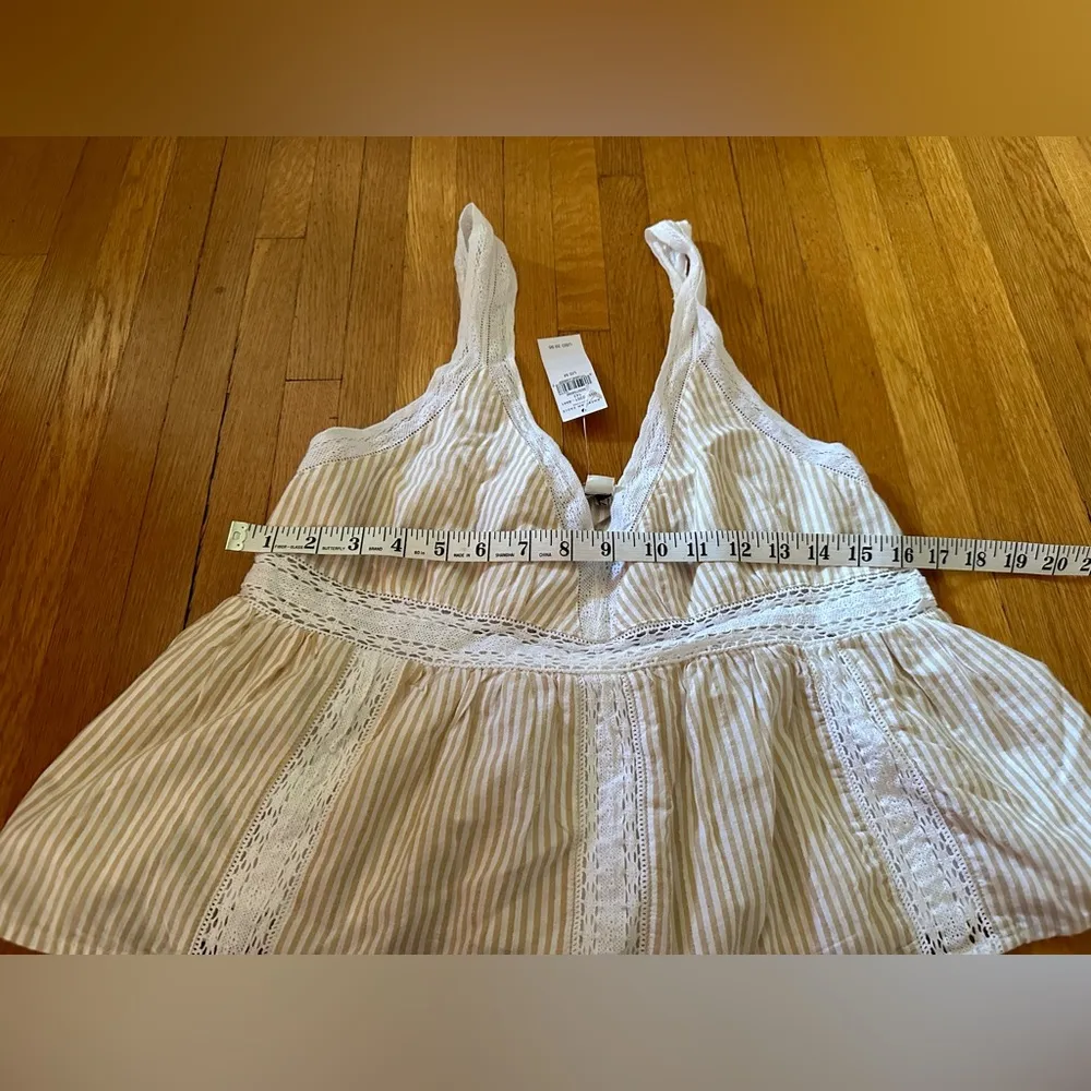 American Eagle Striped with Lace Cotton Babydoll Top, Size M, NWT - Image 3