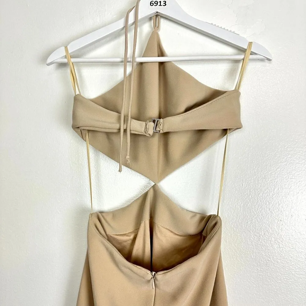 BEC & BRIDGE Iris Cut-Out Halter Midi Dress Side Slit in Cream Beige Size US 6 - Image 9