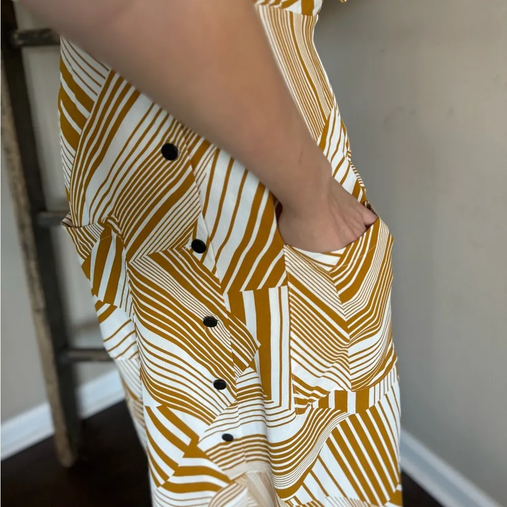 Murni Mustard Yellow Print Button-Up Midi Dress - Image 7