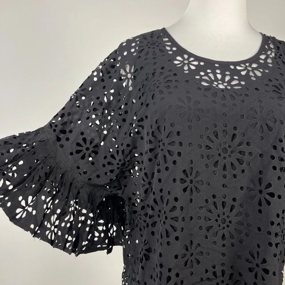 $428 NWOT See by Chloé Eyelet Top Lasercut Perforated Blouse Size 34 Black - Image 5