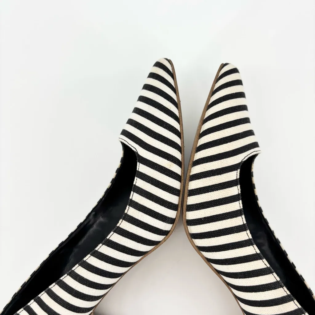 Kate Spade Striped Canvas Heels Size 8 Black White - Image 9