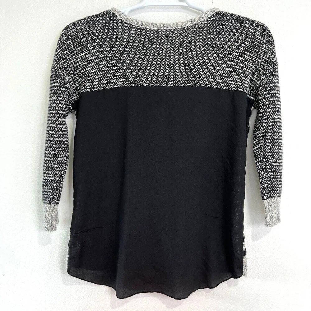 Bke Boutique Black/Gold Womens Small Sweater  3/4 Sleeve Fisherman Knit Pullover - Image 2