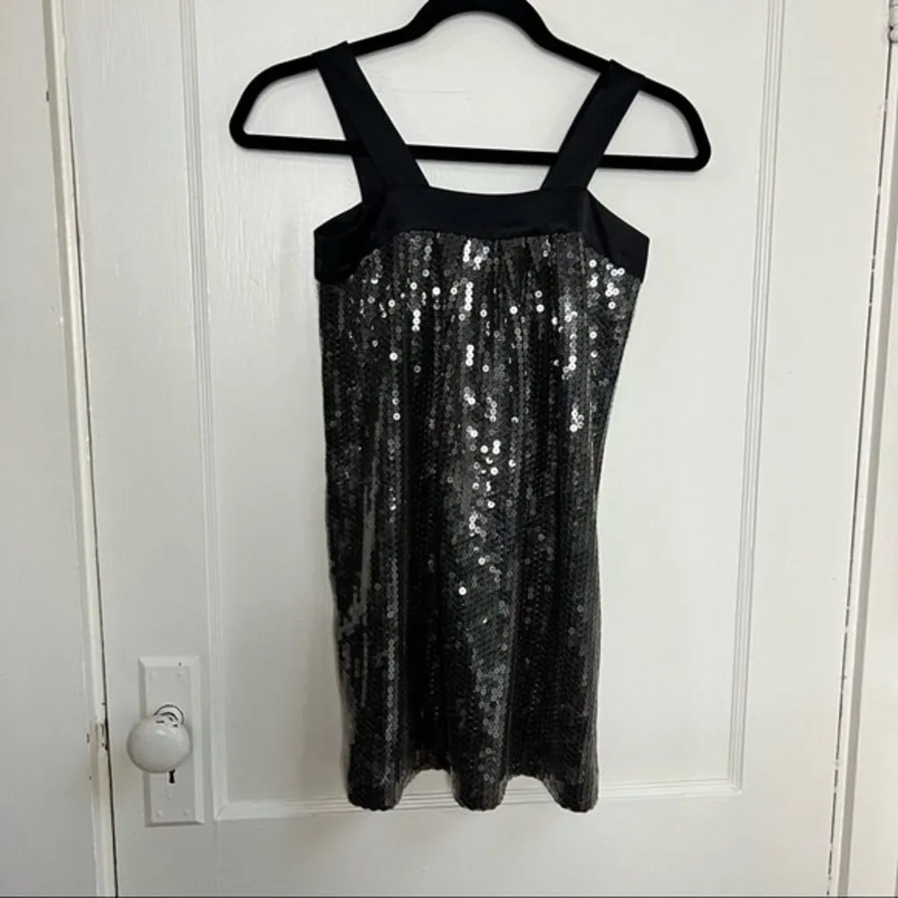LARok Silver Black Ribbon Neckline Cocktail‎ Dress Holiday Party Dress Metallic Size XS - Image 3
