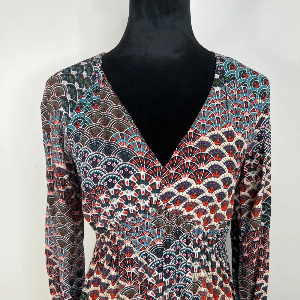 Maeve by Anthropologie Geometric Quirky Printed 70s Vibes Long Sleeve Dress - Image 3