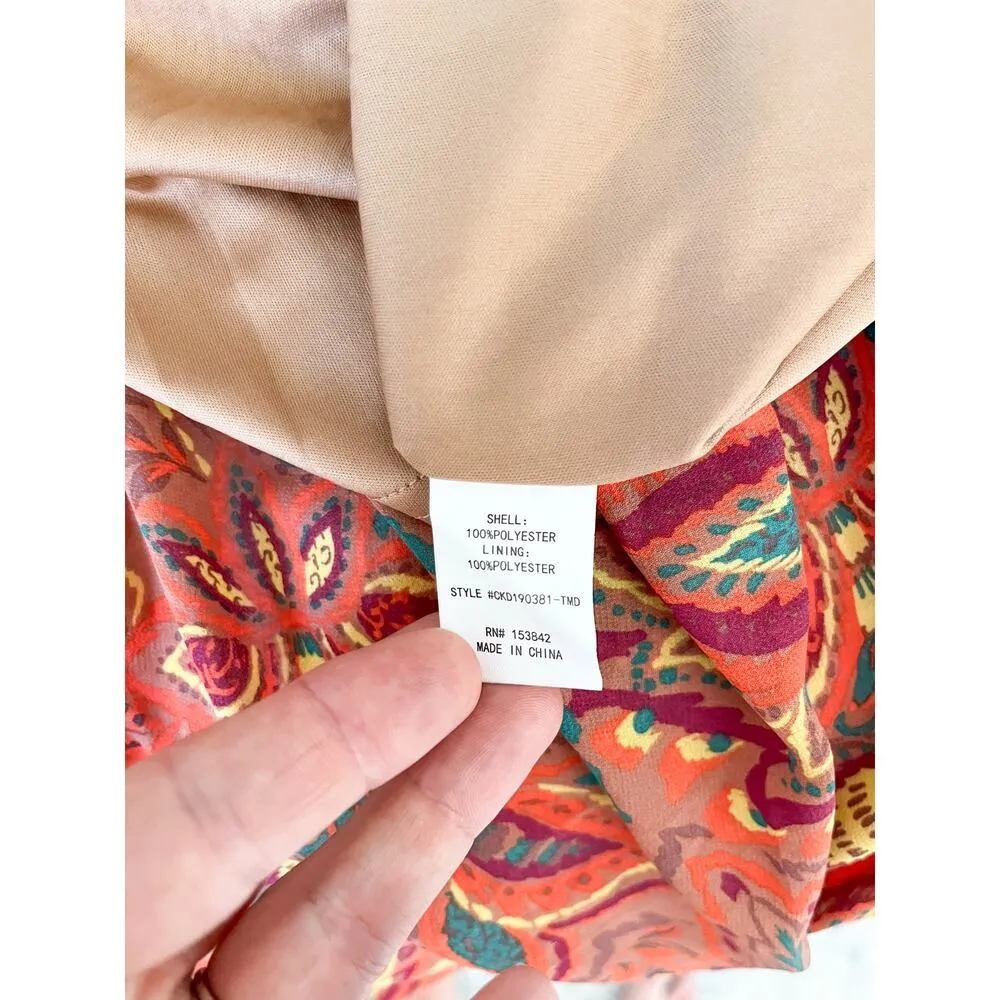 MELLODAY | Smocked Floral Sleeveless Maxi Dress | Orange Mustard Palm | Sz XS - Image 9