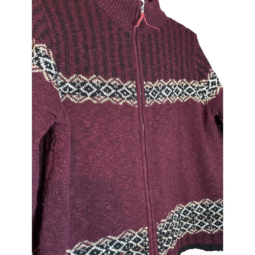 Erika Zip Up hoodless Acrylic Purple Maroon Thick Knit Sweater Size Small - Image 3
