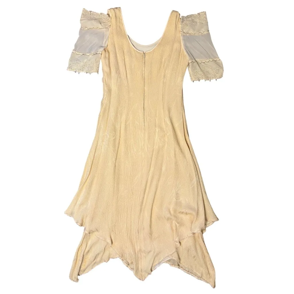 Carol Peretz 10 12 VTG Dress Maxi Gown Art Deco Nouveau 70’s Silk Formal Ivory Tan - Image 2