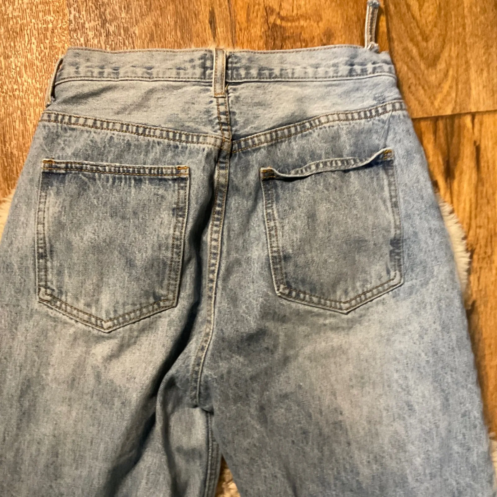 Princess Polly Denim Jeans Size 4 Light Wash Asymmetric Crossover Waist Straight - Image 7