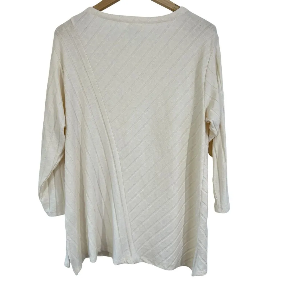 MaEve By Anthropologie‎ Sweater T-Knit XL 3/4 Sleeves Round Neck Beige Pullover - Image 2