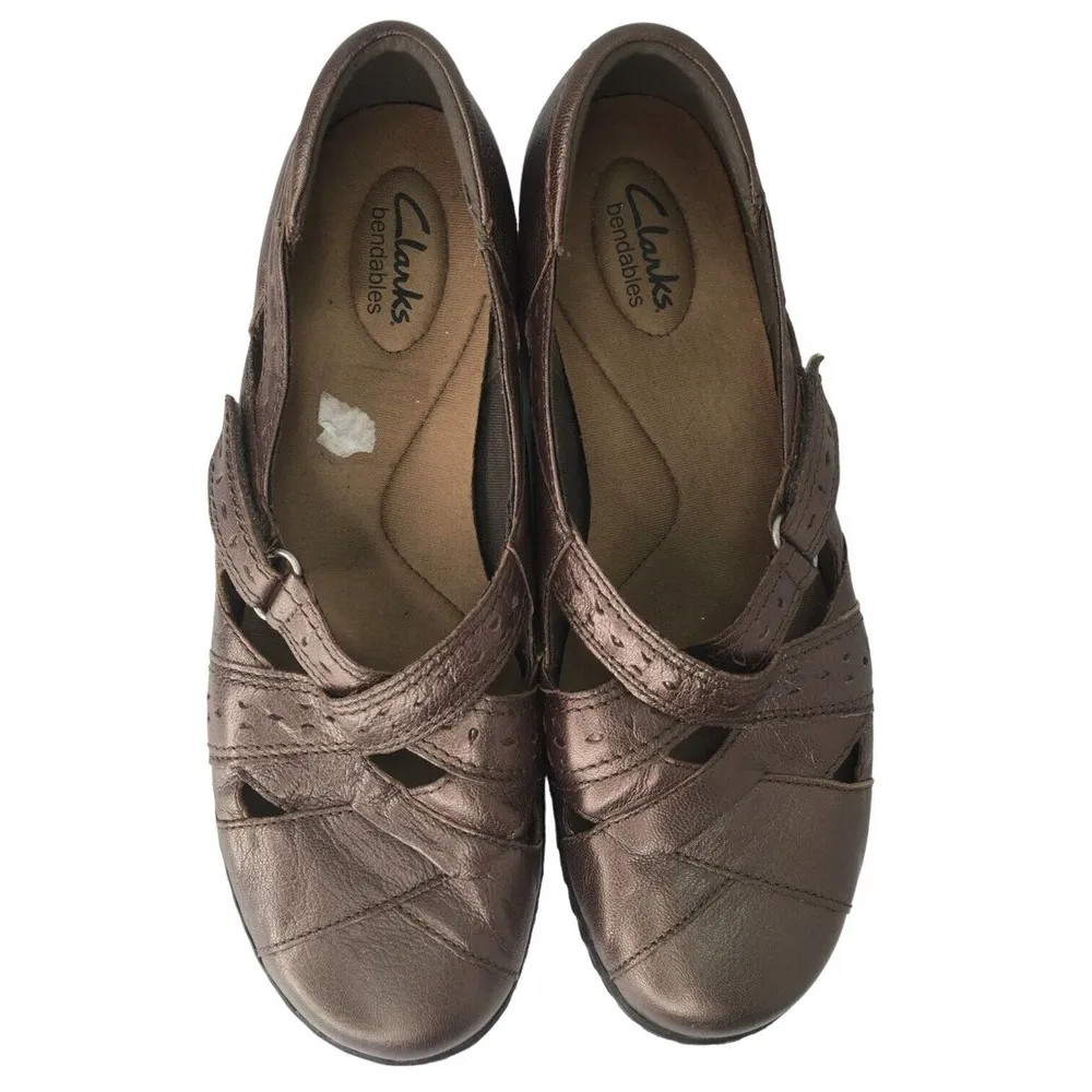 Clarks Womens Leather Ashland Spin Q Casual Slip On Shoes Metallic Brown 9 - Image 8