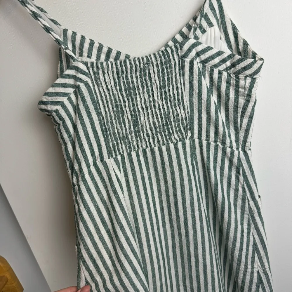 Lulu’s On the Pier Button Front Dress Sz Small Green White Stripe Linen Blend - Image 14