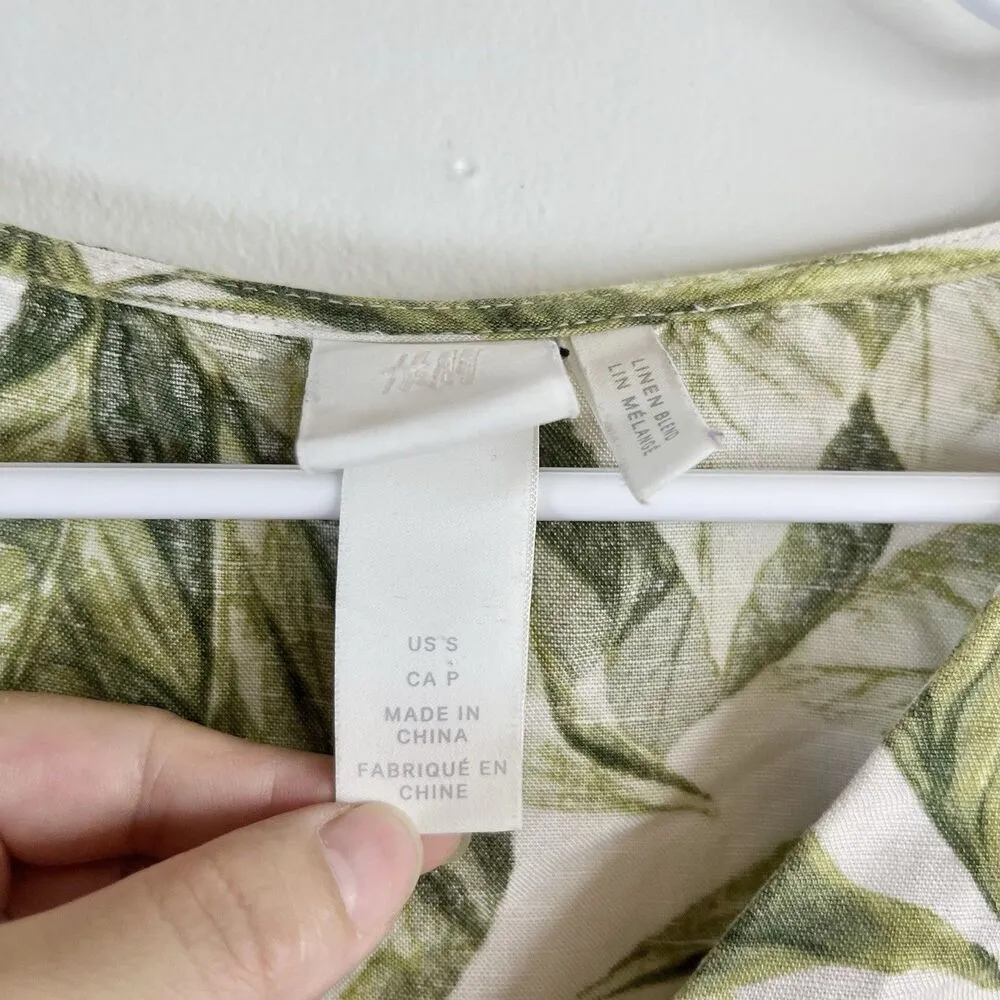 H&M PUFF-SLEEVED DRESS LEMONS TROPICAL FLORAL MINI SUMMER SMOCKED LINEN Sz S - Image 7