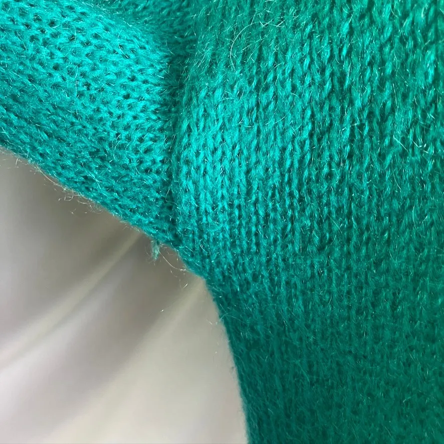 Vintage PASTA Cardigan Sweater Large‎ Mohair Blend Teal Green Floral Knitwear - Image 10