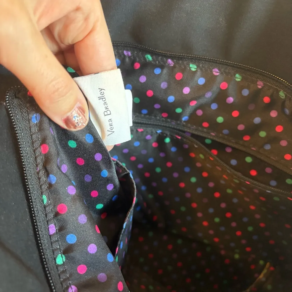 Vera Bradley Black Quilted Shoulder Bag Purse 14.5"X10"X6"  4 Pockets 12" Drop - Image 7