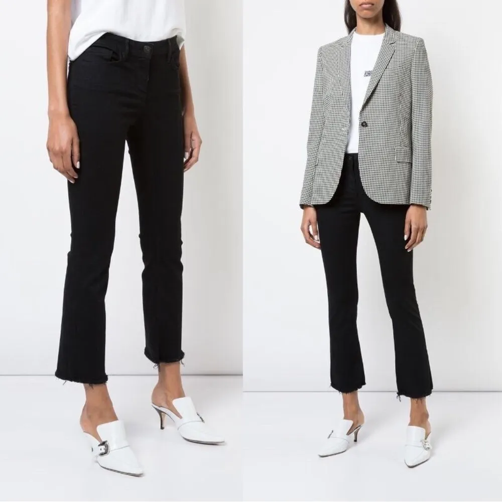 3x1 • Baby Boot cropped flare jeans Black Tear raw hem mid rise stretch denim - Image 4