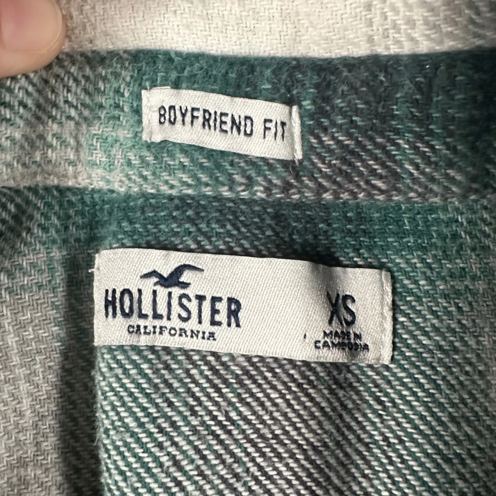 Hollister Boyfriend Fit Flannel Shirt Womens XS Jacket Green White Plaid Pockets - Image 4