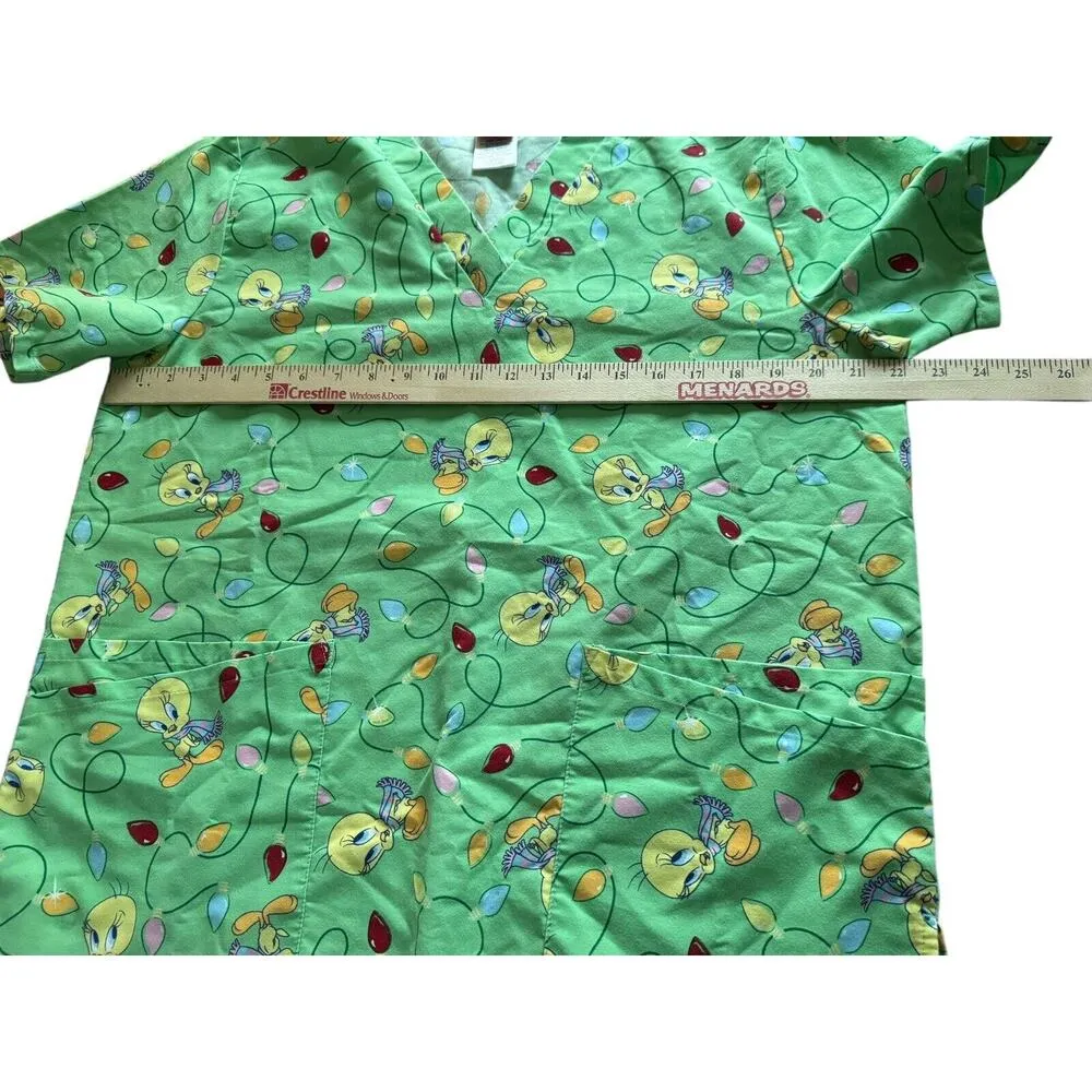 Tweety Bird Christmas Holiday Ornament Scrub Top Warner Bros Medium 8/10 Bunny Green - Image 6