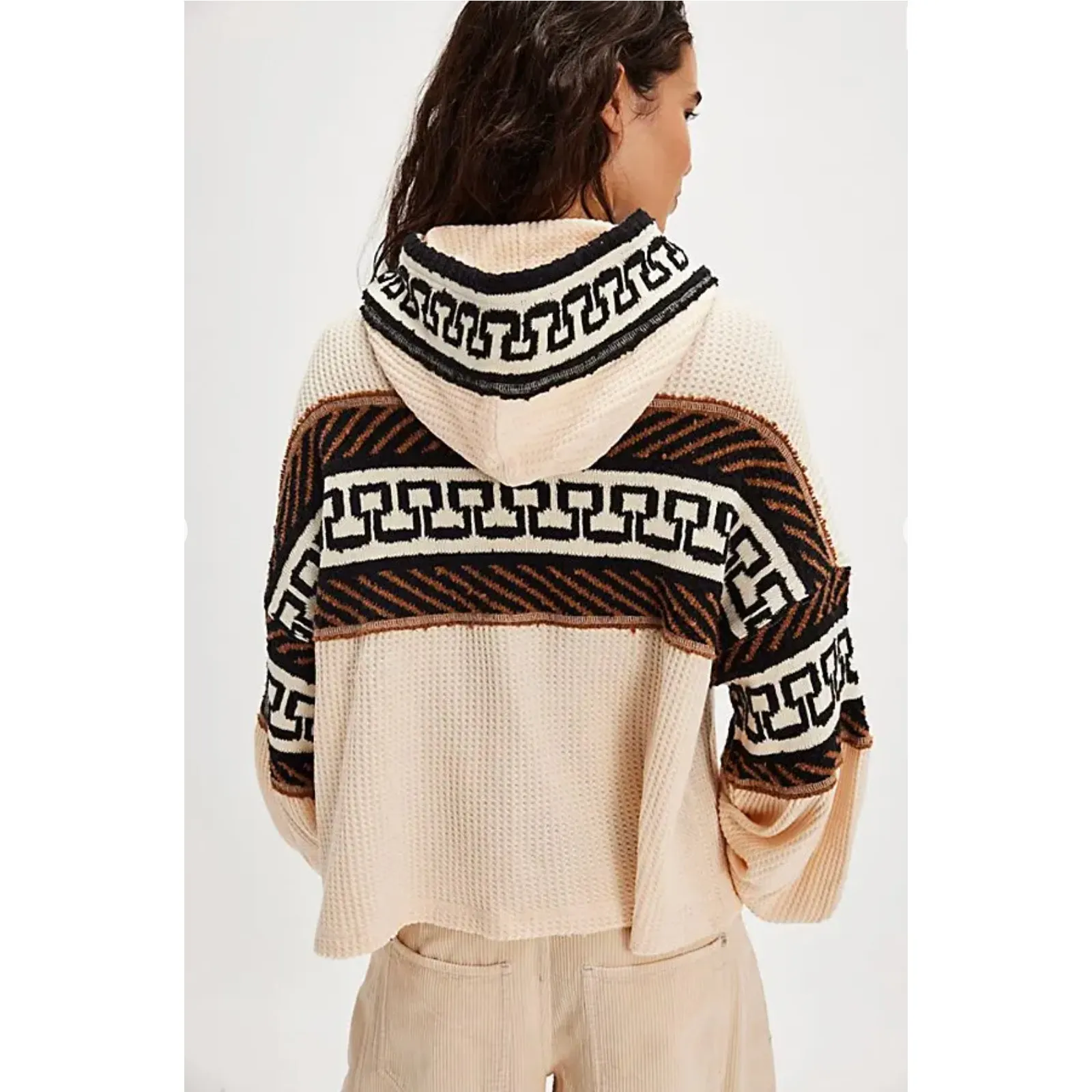 Free People Cardiff Waffle Knit Hoodie Pullover Top Size Medium - Image 11
