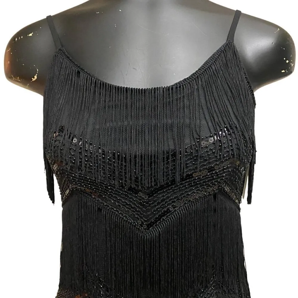NEW LuLus Shake It Off Fringe Sequins Black Minidress - Image 6