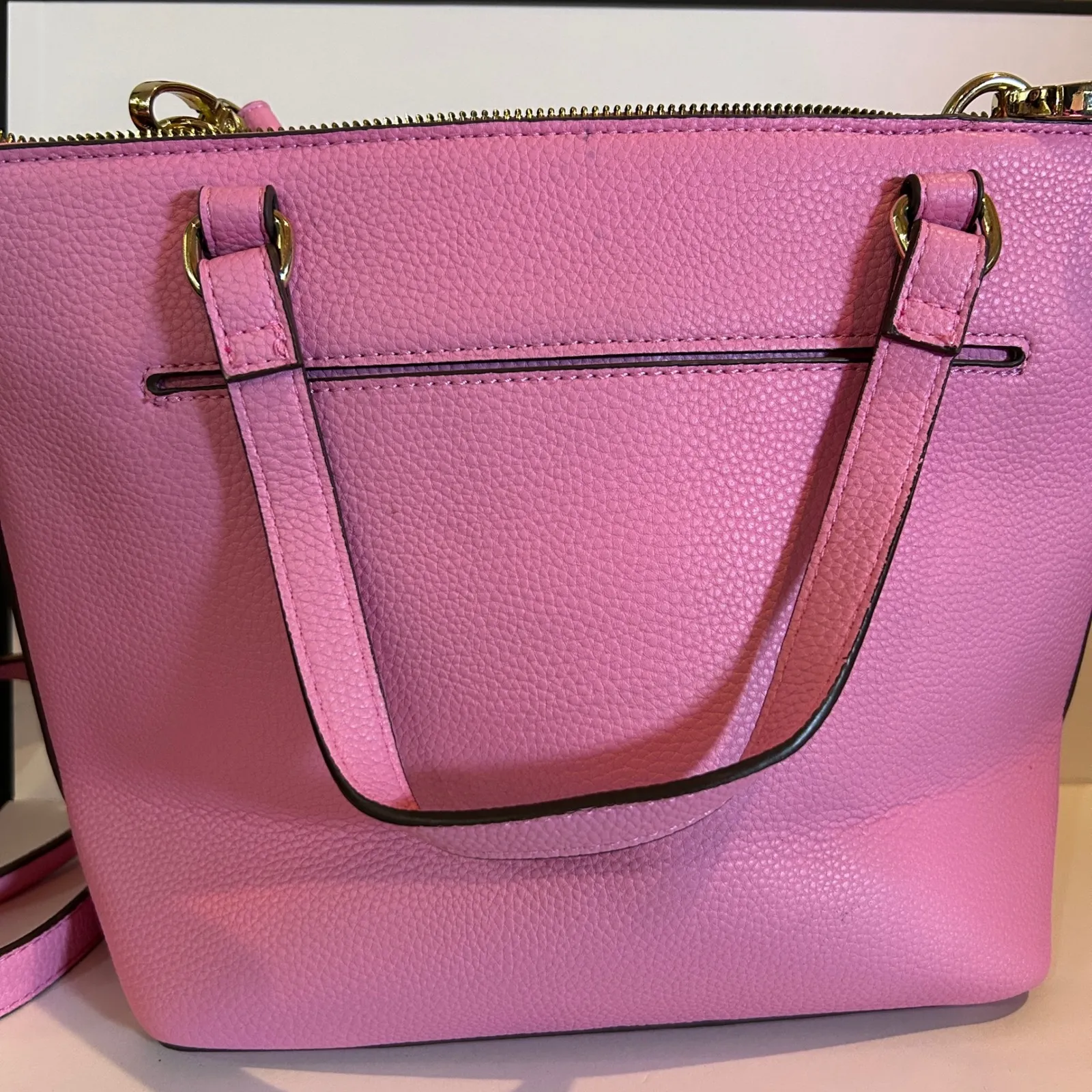 Nanette Lepore Pink Pebbled Leather Tote Bag with Floral Pouch and Chain Accent - Image 7
