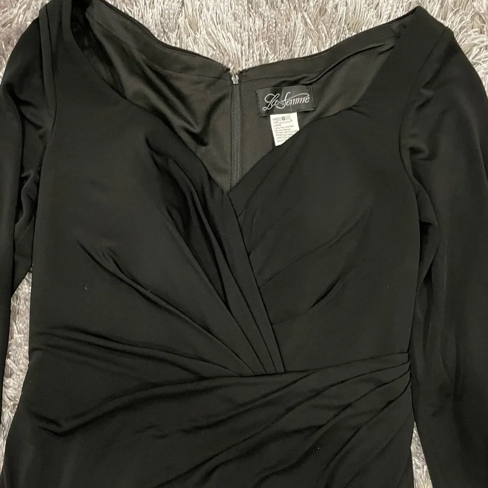 La Femme 29044 V Neck Faux Wrap Gown Thigh Slit Jersey Dress 6 ALTERED - Image 5