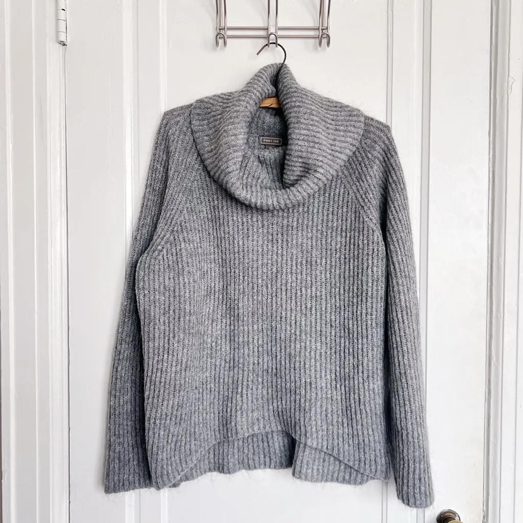 Point Sur • J Crew Mohair Ribbed Turtleneck Sweater cowl heather grey wool knit - Image 2