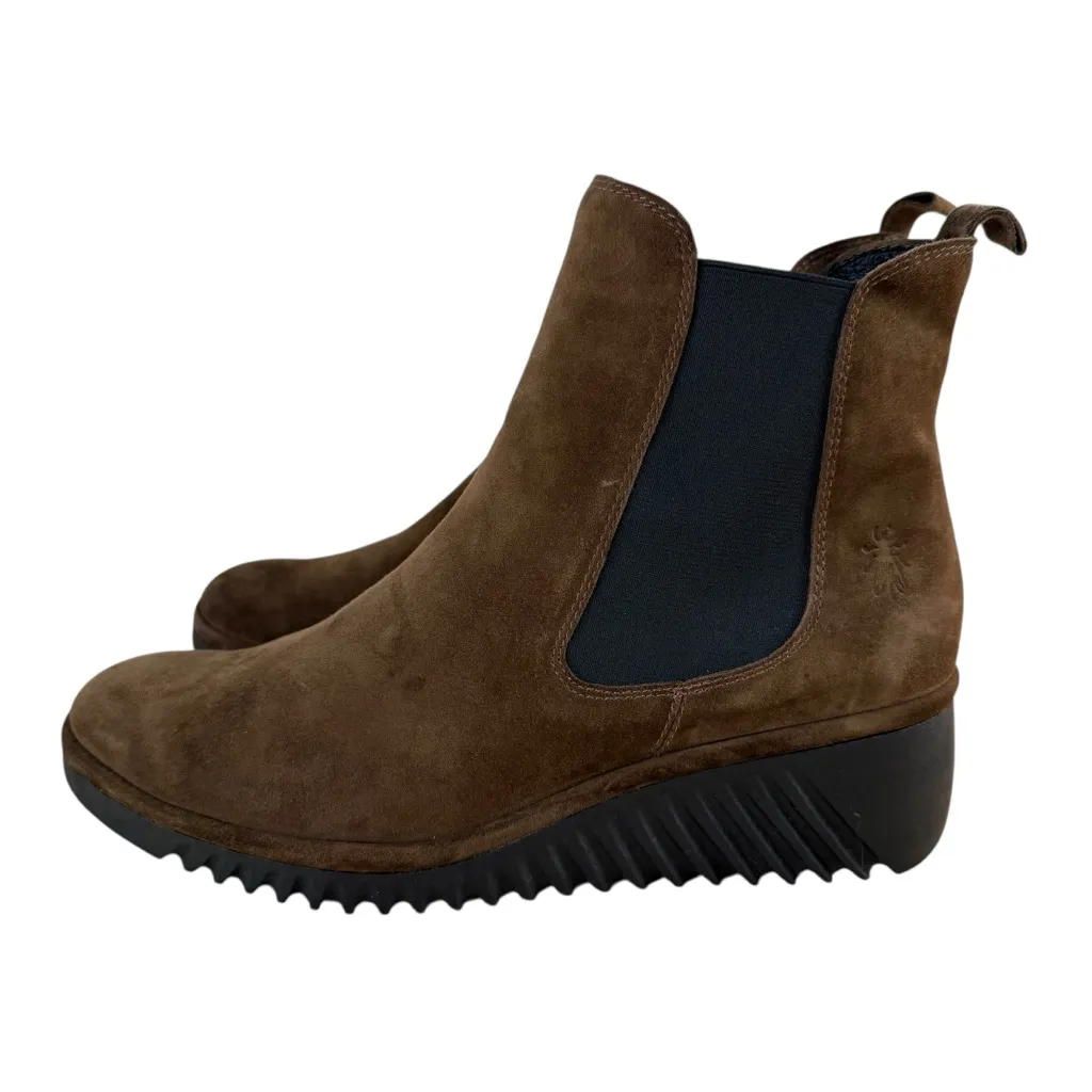 Fly London Lita Boots Brown Suede Chelsea Wedge Platform Pull-On Sz 41 10-10.5 - Image 4