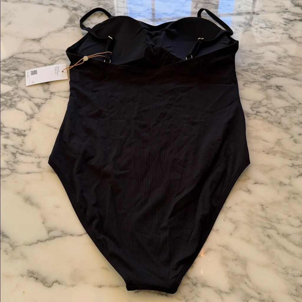 NWT Quince Italian Cami RIBBED One-Piece Swimsuit – Black, Size XL - Image 3