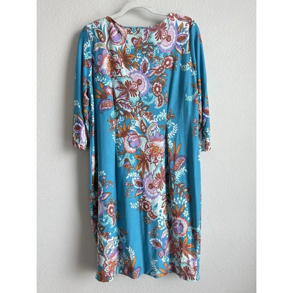Bob Mackie Wearable‎ Art Paisley Floral Midi Dress Women’s Size L Colorful Artsy - Image 3
