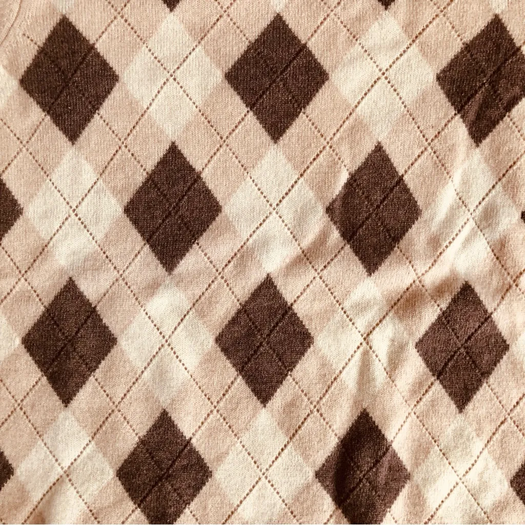 Charter Club RARE 100% Cashmere Argyle Crewneck Brown Tan Sweater Women’s Size S - Image 4