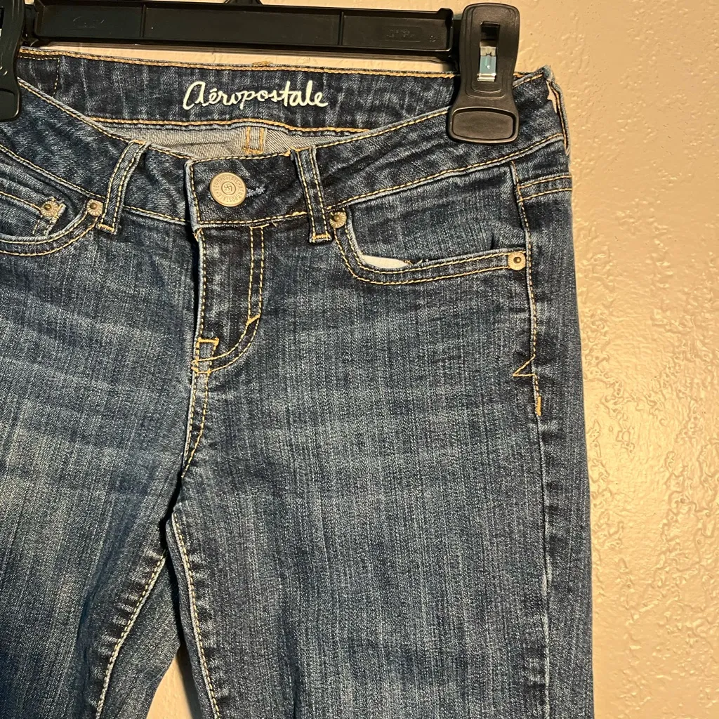 Aeropostale Blue Bayla Skinny Jeans Classic Style Y2K SZ 0 Low-Rise Straight Leg - Image 5