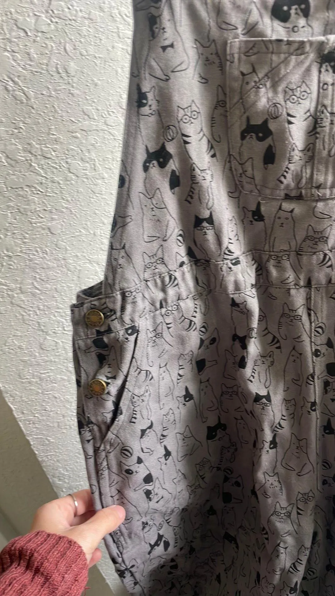 sm Wardrobe Gray Cat Print Overalls Size L - Image 2