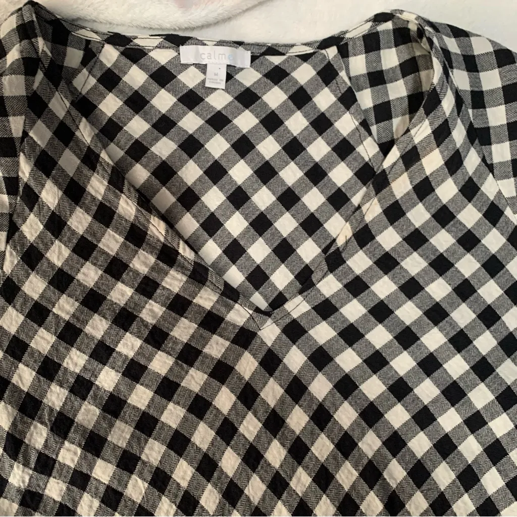 Calme johnny was women's medium Black white gingham dress tiered midi - Image 4