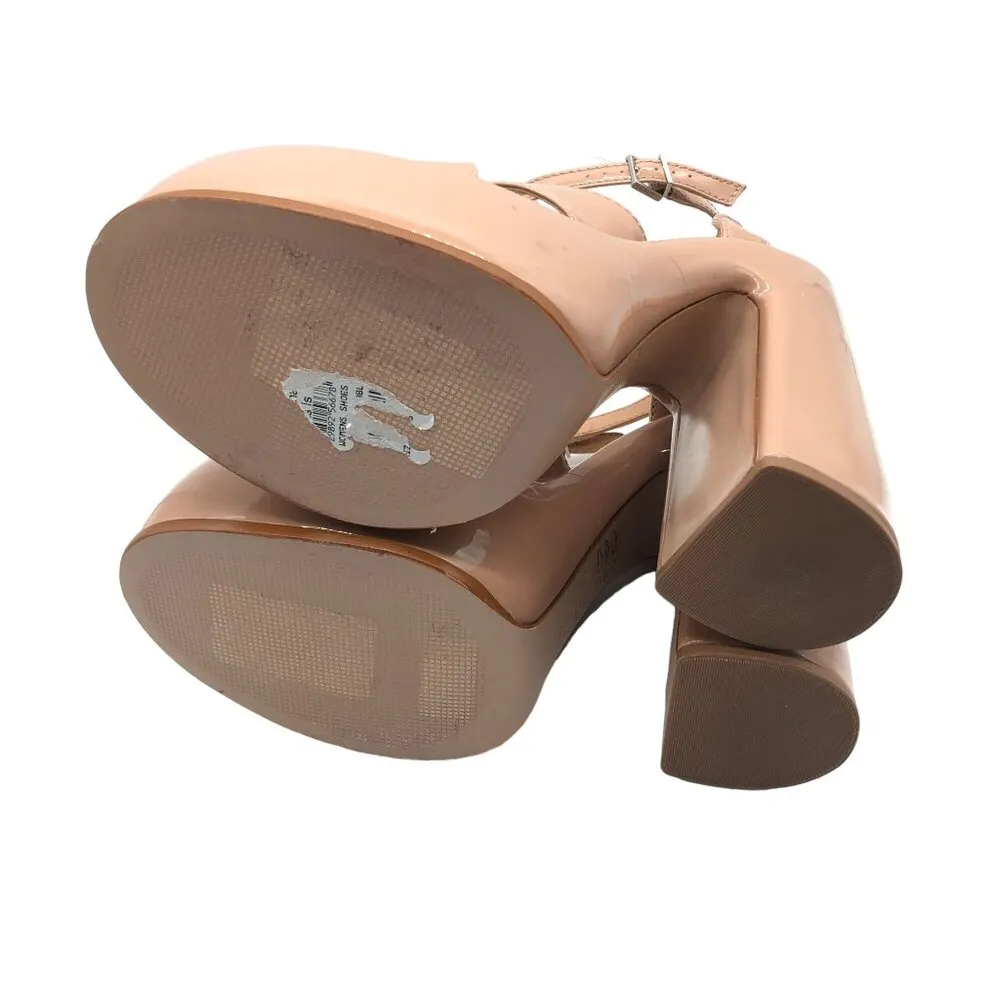 SCHUTZ Pattie Patent Leather Sandal Platform Block Heel Ankle Strap Beige Nude 9 - Image 11