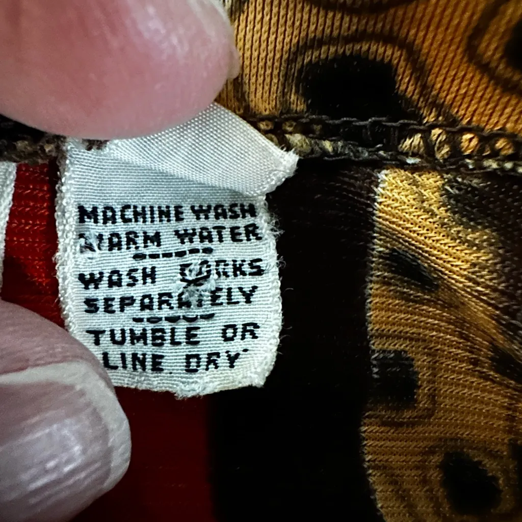 Vintage 70s Animal Print Button Up Shirt Giraffe Blouse Silky Artsy Abstract Brown Size M - Image 12