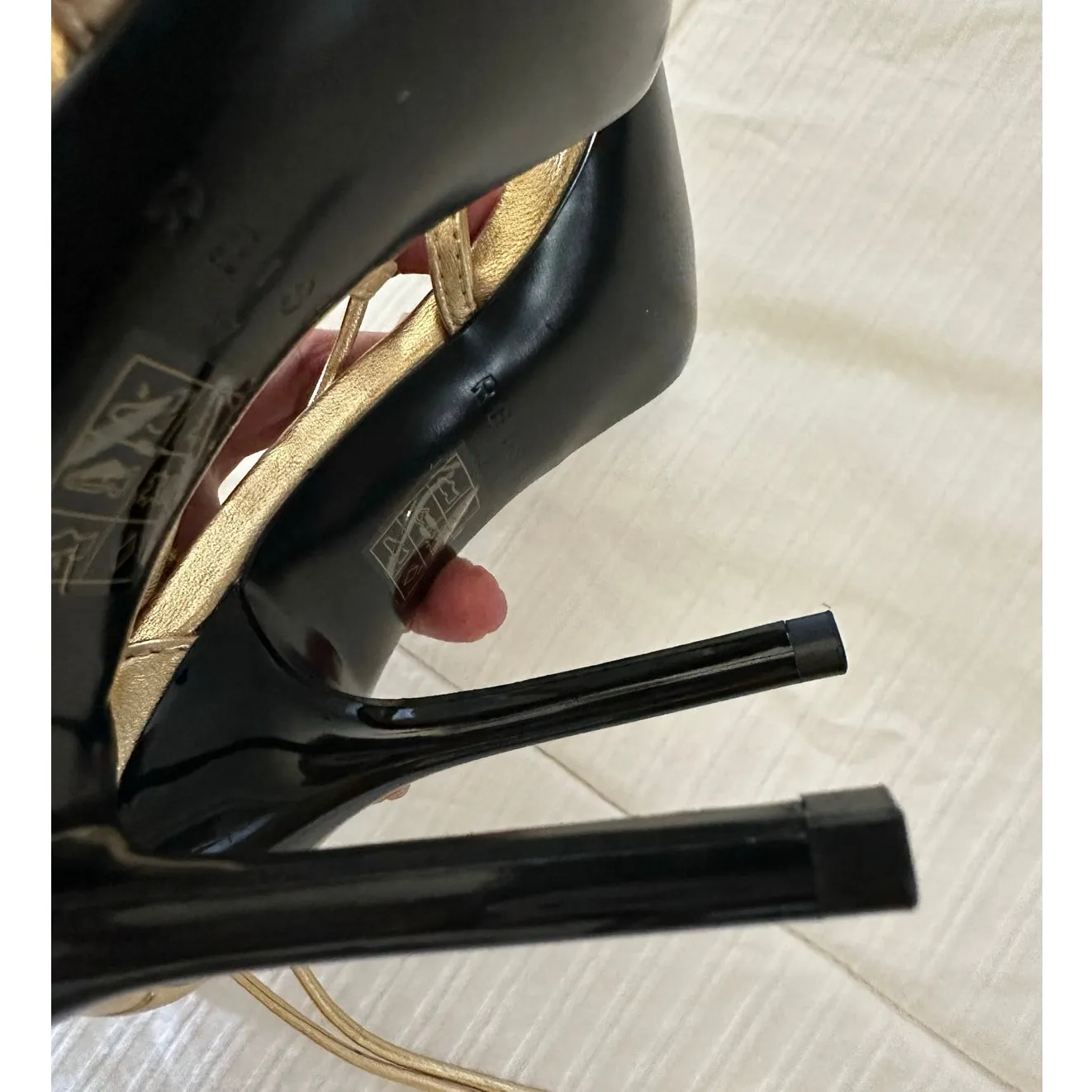 Reiss Kali Leather strappy Stiletto wrap Sandals in gold Metallic size 37 NWOT - Image 12